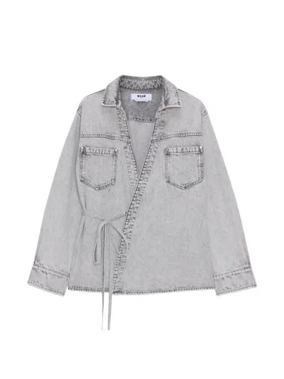 Msgm Patch Pocket Tie Shirt In Gray