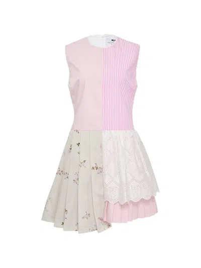 Msgm Patchwork Floral Mini Dress In Pink