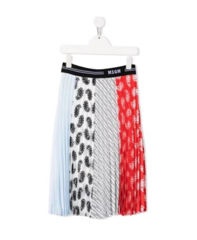Msgm Patchwork Pleated Midi Skirt In White