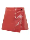 Msgm Patent Leather Asymmetric Skorts In Red