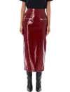 Msgm High Waist Midi Skirt Patent Leather In Brown