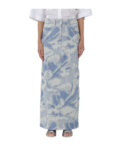 MSGM PATTERN-JACQUARD DENIM MAXI SKIRT