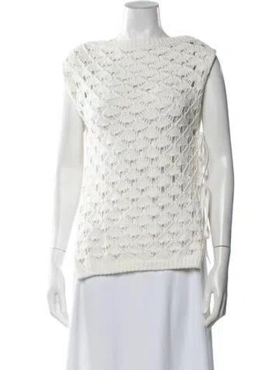 Pre-owned Msgm Patterned Bateau Neckline Sweater In White