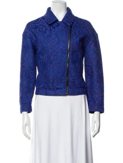 Pre-owned Msgm Patterned Biker Jacket In Blue