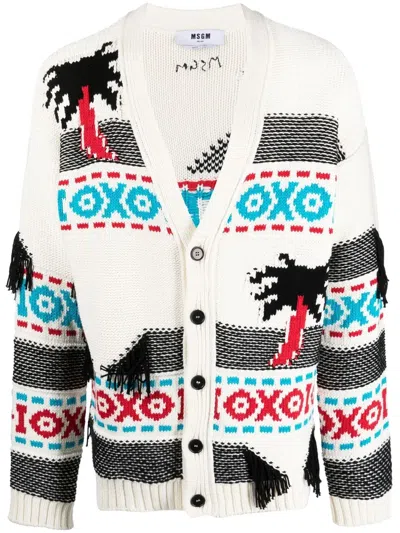 MSGM PATTERNED INTARSIA-KNIT CARDIGAN