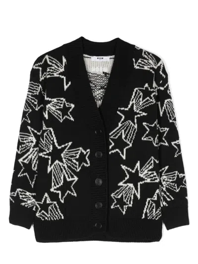 MSGM PATTERNED INTARSIA-KNIT V-NECK CARDIGAN