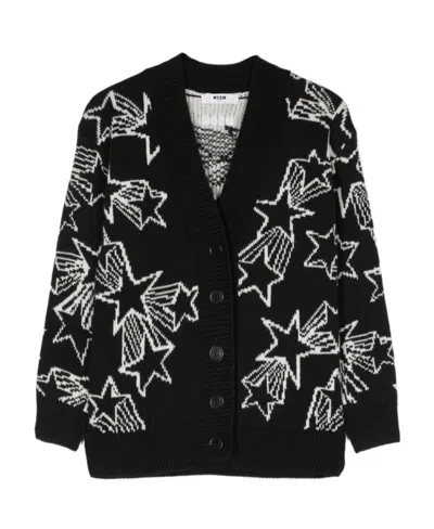 MSGM PATTERNED INTARSIA-KNIT V-NECK CARDIGAN