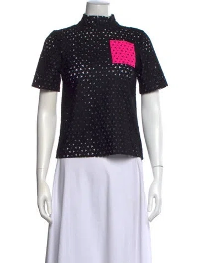 Pre-owned Msgm Patterned Mock Neck Top In Black