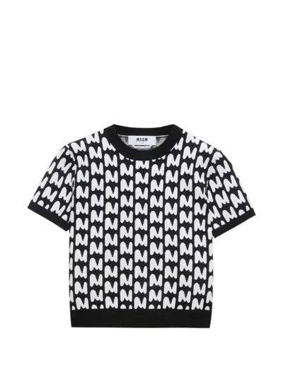 Msgm Patterned Short-sleeve T-shirt In Black