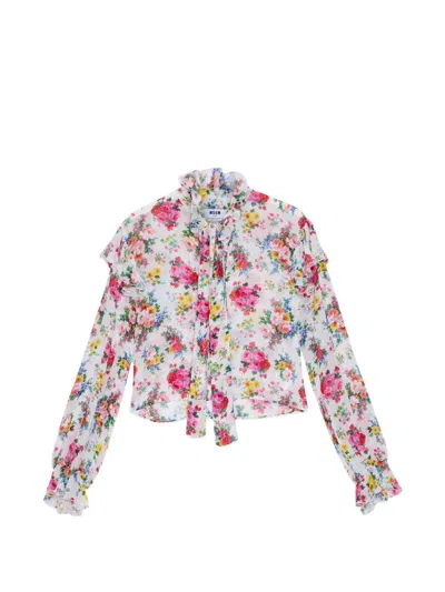 Msgm Patterned Viscose Shirt In Brown