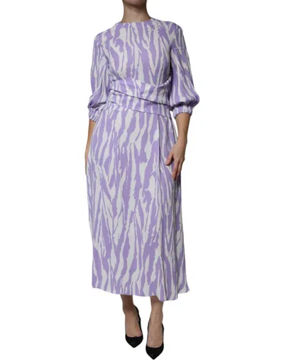 Pre-owned Msgm Patterned Viscose Short Sleeves Maxi Women's Dress () In Purple