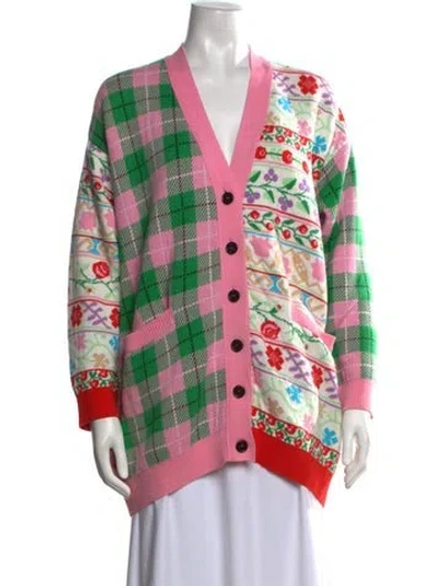 Pre-owned Msgm Patterned V-neck Sweater In Pink