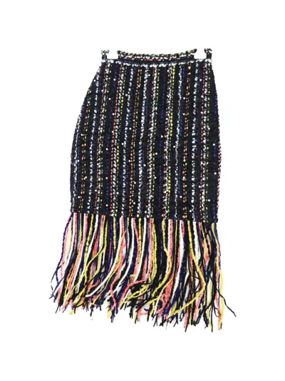 Pre-owned Msgm Pearl-embellished Fringe Skirt In Black