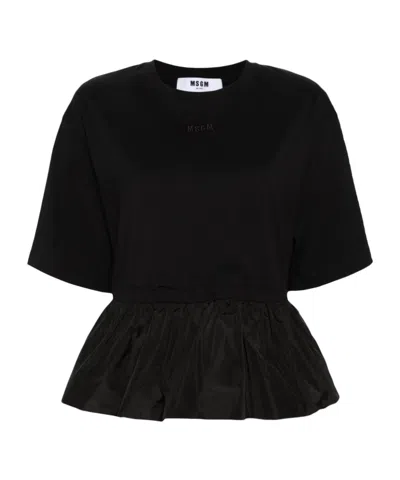 Msgm Peplum-hem Cotton T-shirt In Black