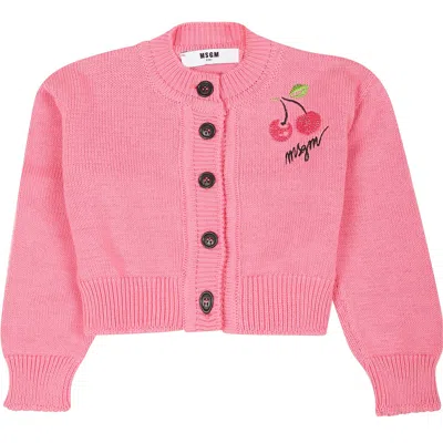 Msgm Kids' Pink Cardigan For Baby Girl With Cherry