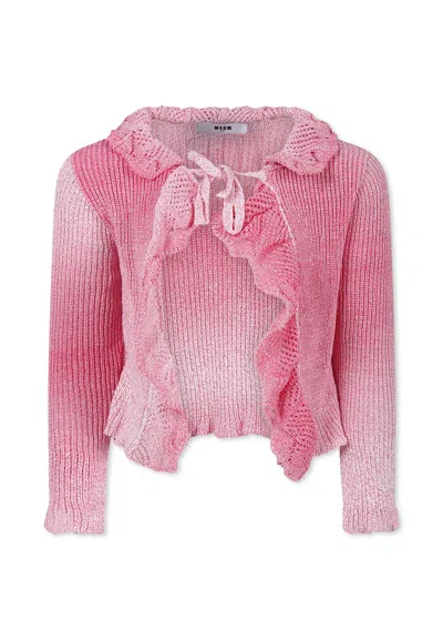 Msgm Kids' Pink Cardigan For Girl With Logo