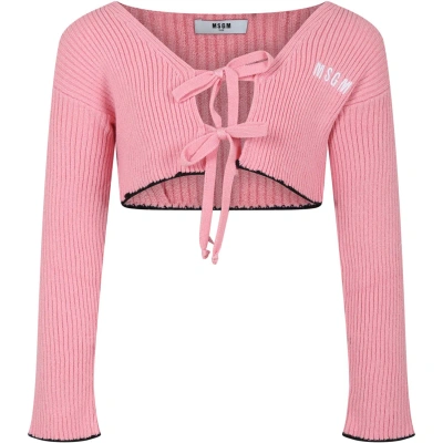 Msgm Kids' Pink Cardigan For Girl With Logo