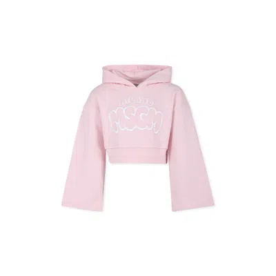 Msgm Kids' Pink Crop Sweatshirt For Girl With Logo