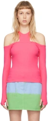 Msgm Pink Cutout Long Sleeve T-shirt In 13 Hot Pink