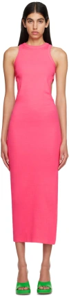 Msgm Pink Cutout Midi Dress In 13 Hot Pink