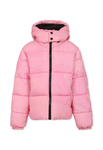 Msgm Kids' Pink Down Jacket For Girl With Logo