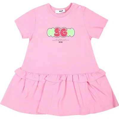 Msgm Kids' Pink Dress For Baby Girl With Logo