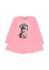 Msgm Pink Dress For Baby Girl With Logo And Cat In Pink