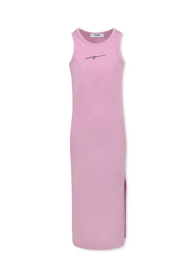 Msgm Kids' Pink Dress For Girl With Logo