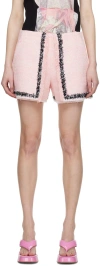 Msgm Light Pink Frayed-edge Tweed Mini Shorts In 12 Pink