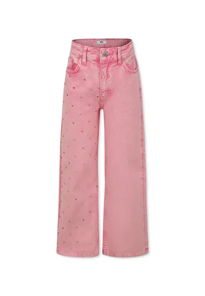 Msgm Kids' Pink Jeans For Girl With Rhinestones