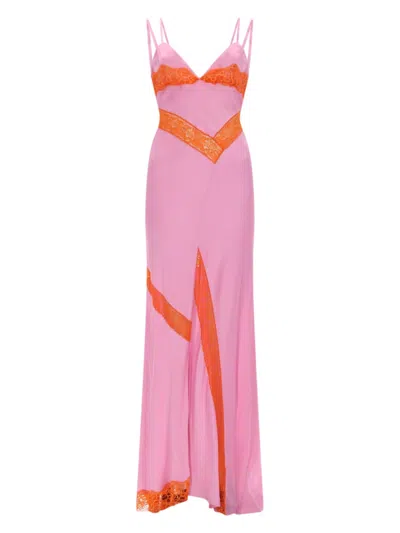 Msgm Pink Lace V Neck Maxi Dress In Black
