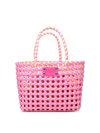 Msgm Pink Polyethylene Blend Bag In Nude & Neutrals