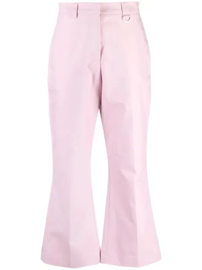 MSGM PINK PRESSED-CREASE COTTON TAILORED TROUSERS