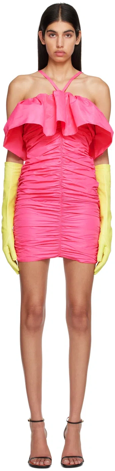 Msgm Pink Ruched Minidress In 13 Hot Pink
