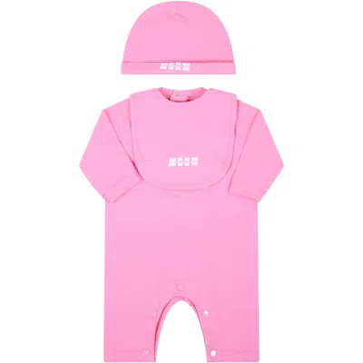 Msgm Pink Set For Babygirl With Logo