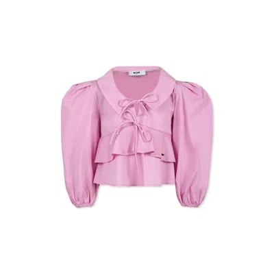 Msgm Kids' Pink Shirt For Girl With Logo