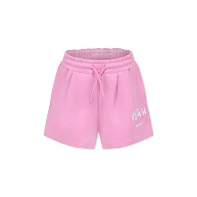 Msgm Kids' Pink Shorts For Girl With Logo