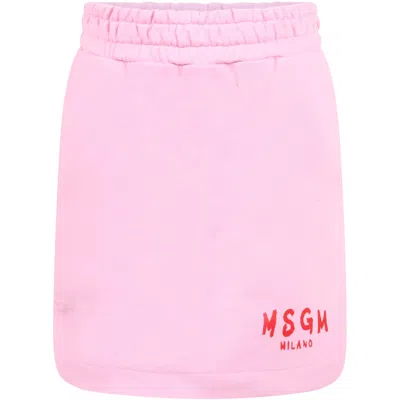 Msgm Kids' Pink Skirt For Girl With Red Logo