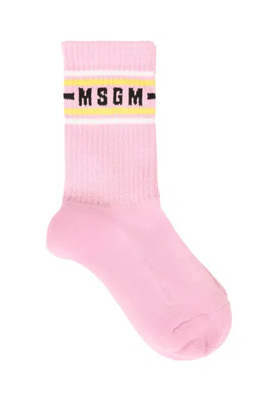 Msgm Pink Socks For Kids With Logo