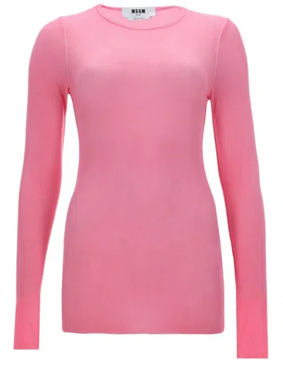 Msgm Pink Solid Round Neck T-shirt