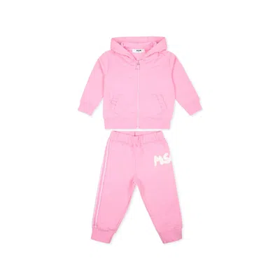 Msgm Pink Suit For Baby Girl With Logo