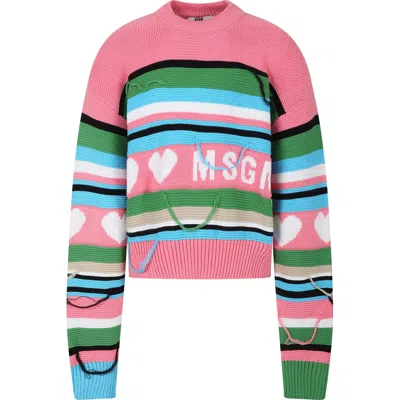 Msgm Kids' Pink Sweater For Girl With Logo