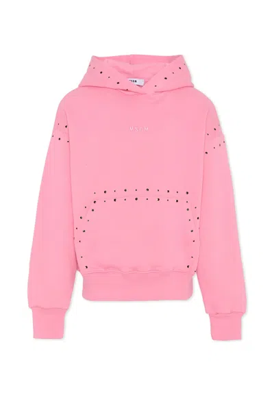 MSGM PINK SWEATSHIRT FOR GIRL WITH STUDS