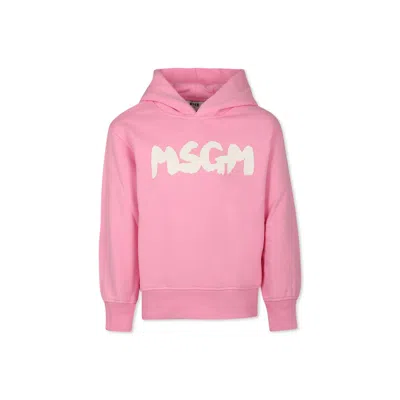 Msgm Pink Sweatshirt For Girl With White Logo In Pink