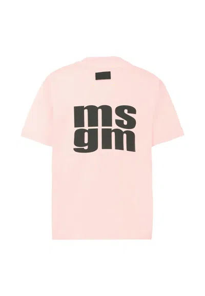 Msgm Kids' Pink T-shirt For Girl With Black Logo