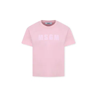 Msgm Kids' Pink T-shirt For Girl With Logo