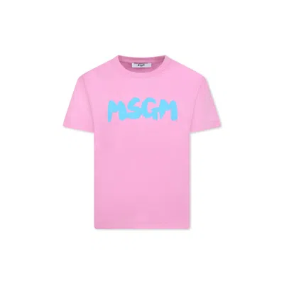 Msgm Kids' Pink T-shirt For Girl With Logo