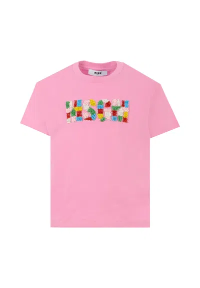 Msgm Kids' Pink T-shirt For Girl With Logo