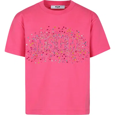 Msgm Kids' Pink T-shirt For Girl With Logo In Fuchsia
