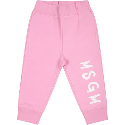 MSGM PINK TROUSERS FOR BABY GIRL WITH LOGO